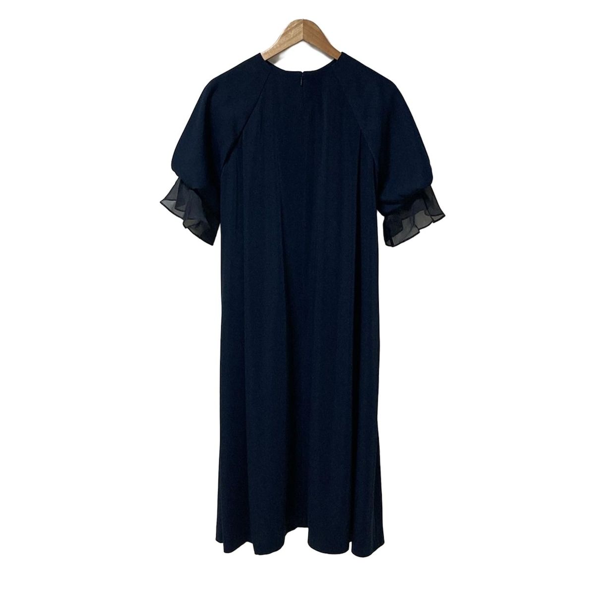 ADORE アドーア ワンピース サイズ38 M レディース - ダークネイビー×黒 クルーネック 半袖 ロング シースルー