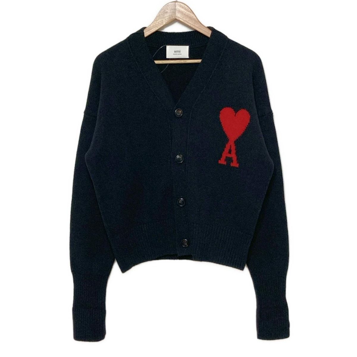 AMIalexandremattiussi アミアレクサンドルマテュッシ カーディガン サイズS メンズ - 黒×レッド 長袖 ハート