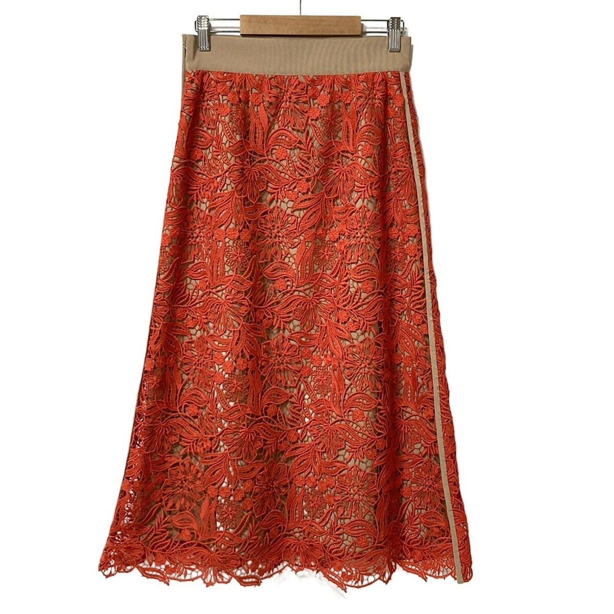 ADORE アドーア ロングスカート サイズ36 S レディース - ベージュ×オレンジ レース