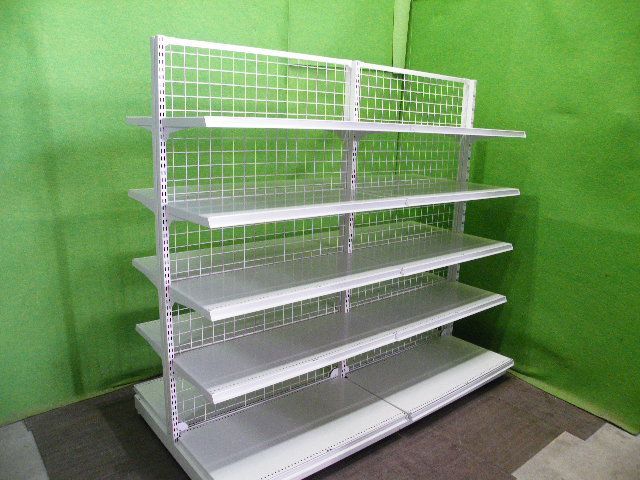 タナハシ製 H 165 cm W 90 ２ 両面４段什器 背面ネット 陳列棚 システム什器 S 637