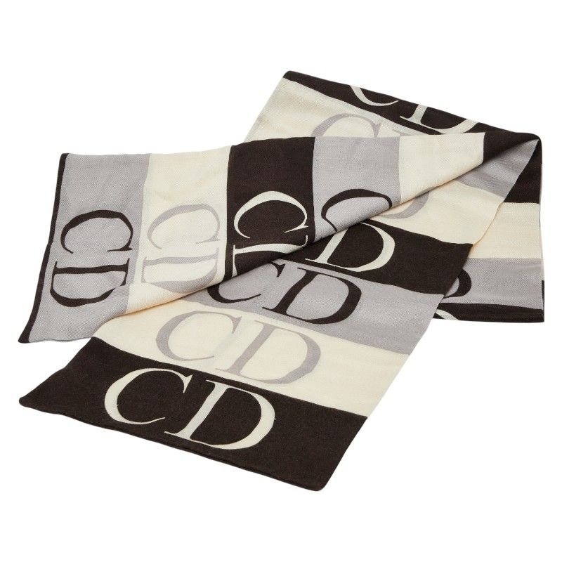 ディオール CDロゴ ブラウン ベージュ グレー カシミヤ シルク ウール レディース Dior 1-0240219