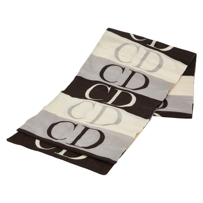 ディオール CDロゴ ブラウン ベージュ グレー カシミヤ シルク ウール レディース Dior 1 0240219