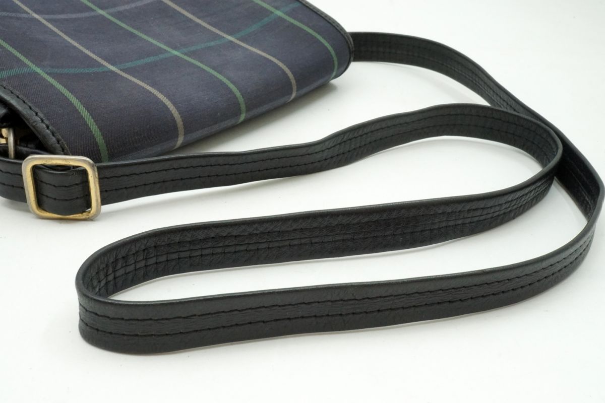  バーバリー ヴィンテージ ショルダーバッグ チェック フラップ Unisex レザー 紺 ネイビー Burberrys 4804 h ショルダーバッグ ショルダーバッグ