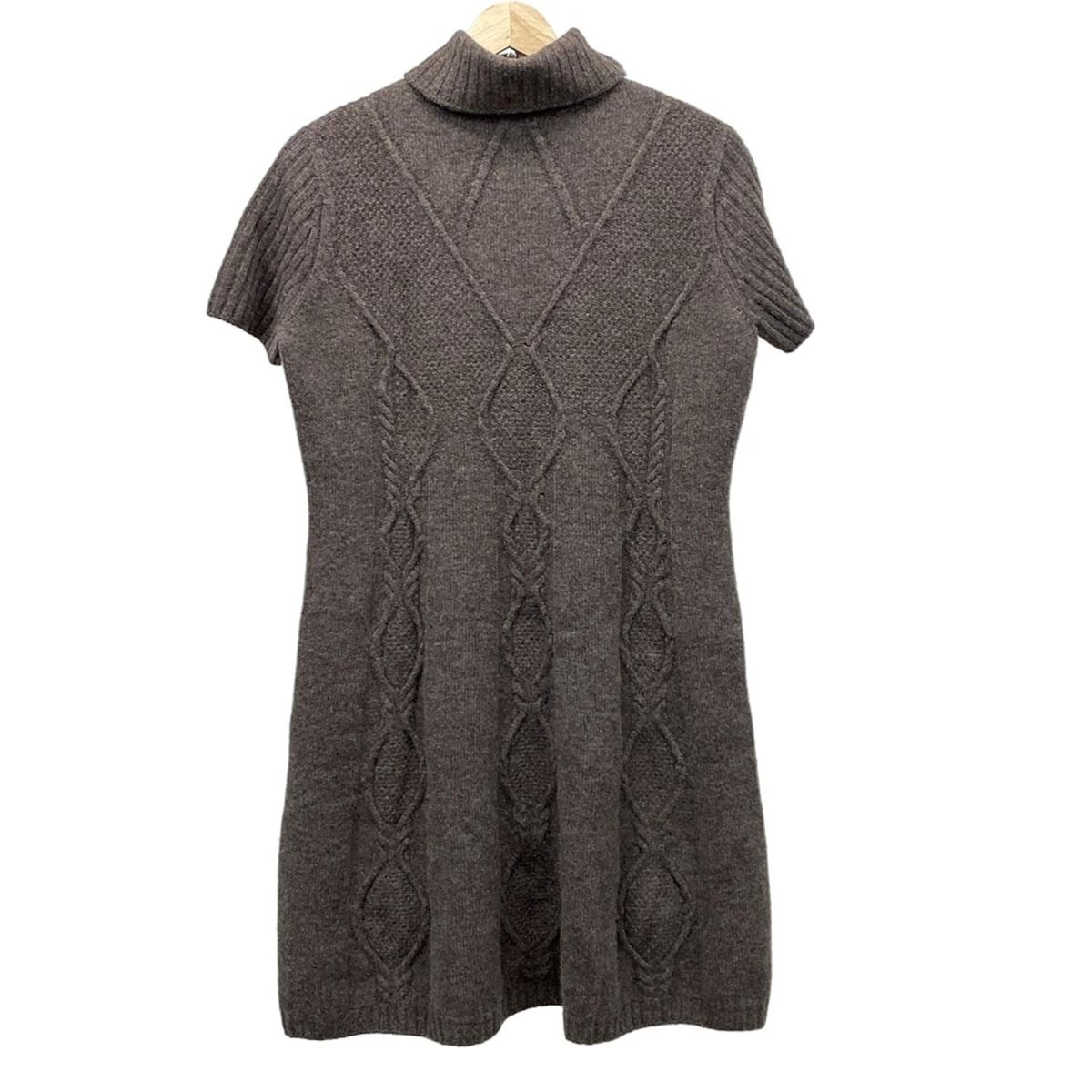 レリアン ワンピース サイズ9 M レディース - グレーベージュ×ダークブラウン 半袖 ひざ丈 ニット カシミヤ混 一部フェイクレザー