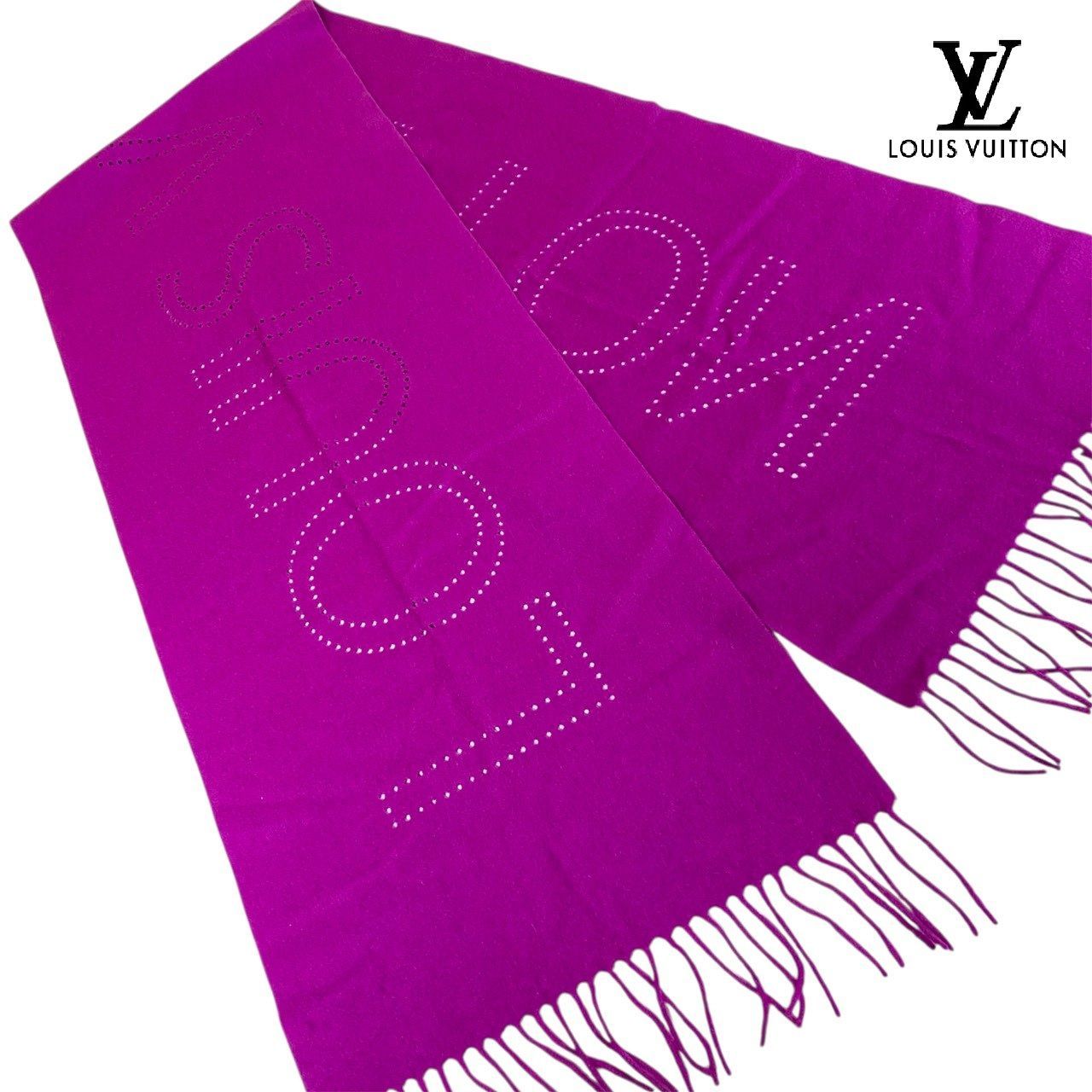 4200 LOUIS VUITTON ルイヴィトン パンチングロゴ カシミヤマフラー 赤紫系