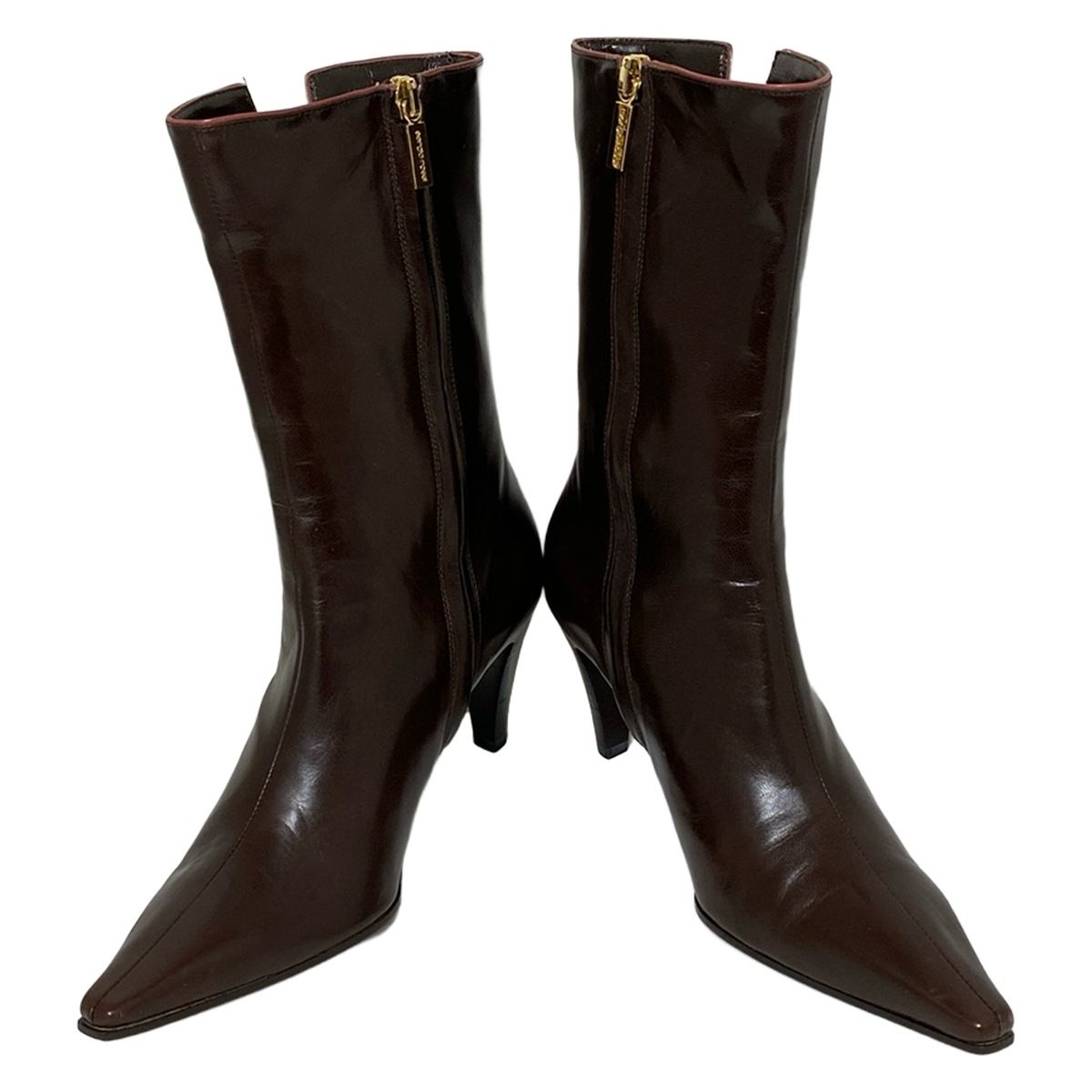 sergio rossi セルジオロッシ ショートブーツ 34 レディース ダークブラウン×ボルドー レザー