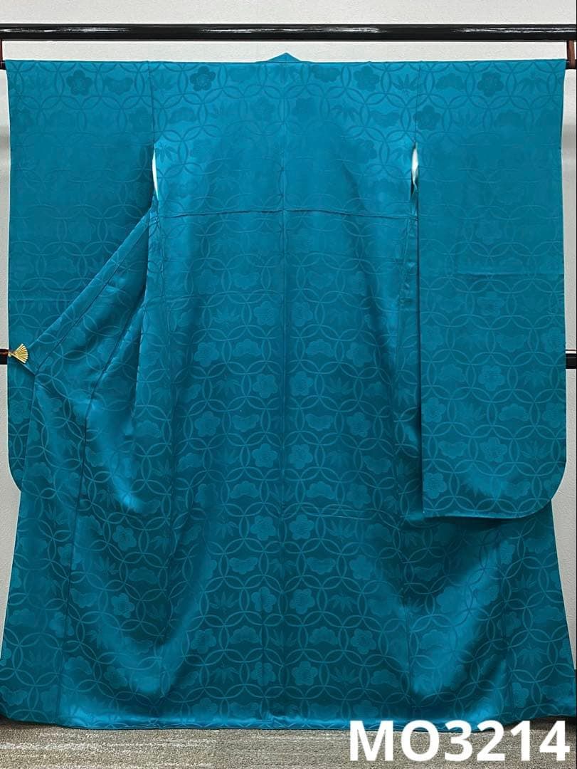 無地振袖 紋意匠 シンプル 松竹梅 青緑系 身丈161cm 撥水加工済 MO3214