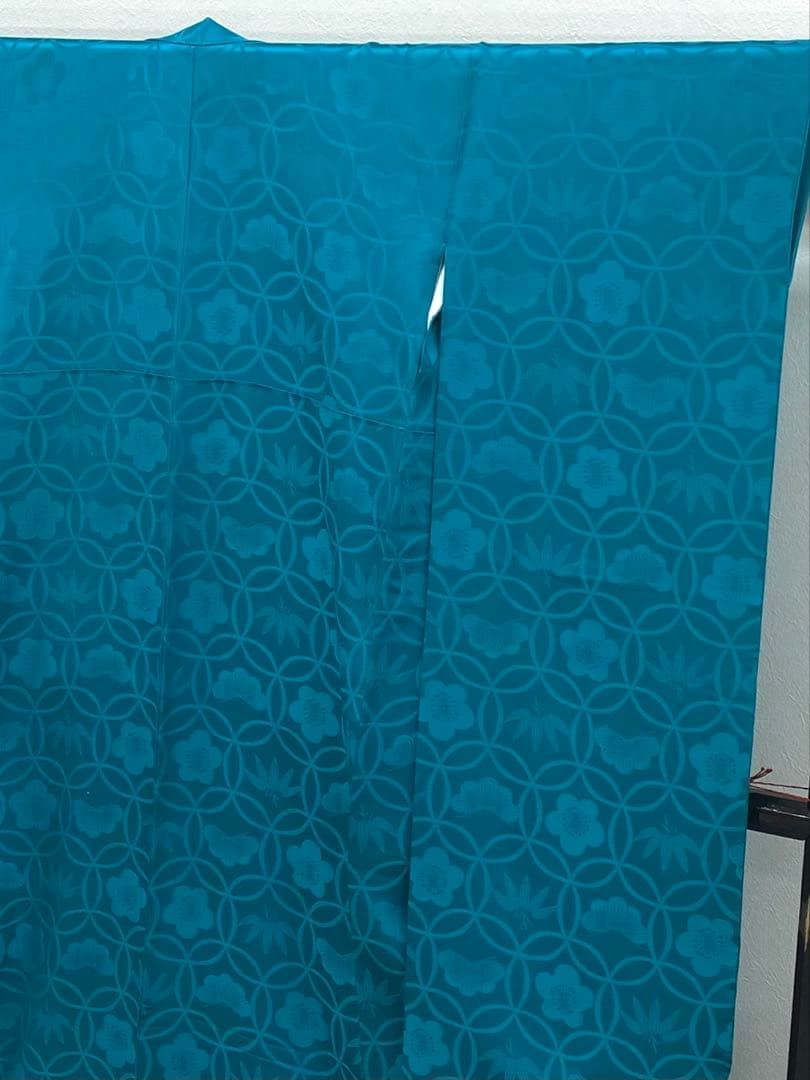 無地振袖 紋意匠 シンプル 松竹梅 青緑系 身丈161cm 撥水加工済 MO3214