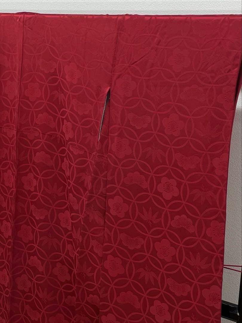 無地振袖 紋意匠 シンプル 松竹梅 赤系 身丈168 cm 撥水加工済 MO 3215