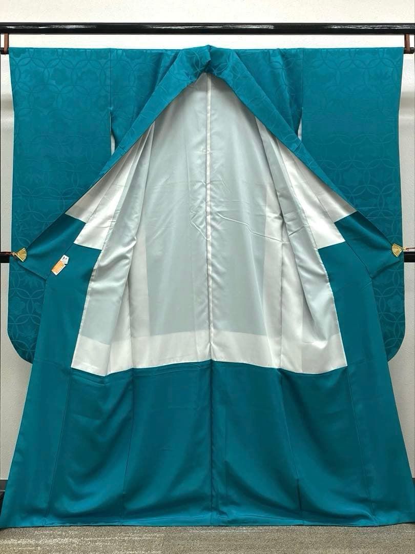 無地振袖 紋意匠 シンプル 松竹梅 青緑系 身丈161cm 撥水加工済 MO3214