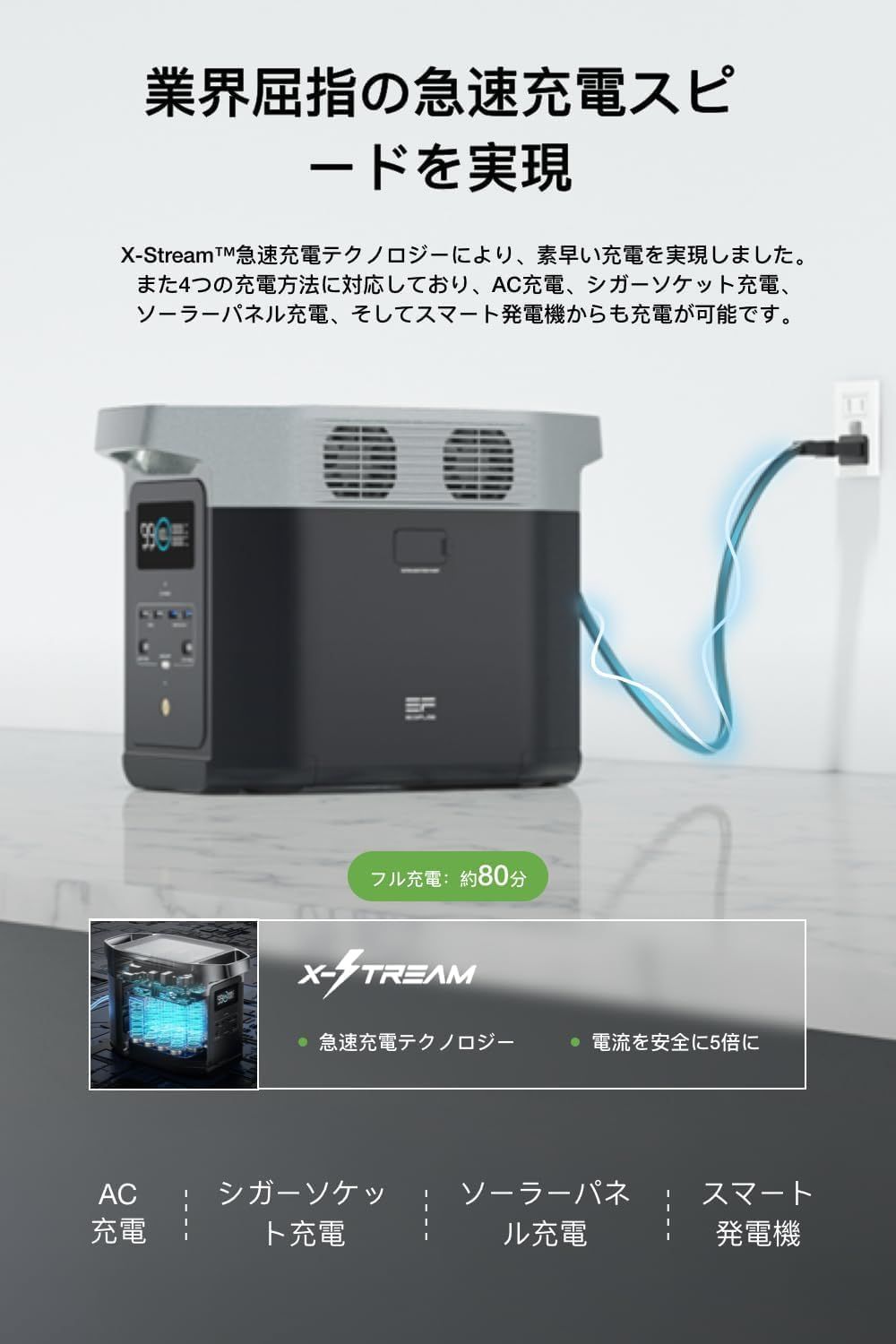 EcoFlow エコフロー DELTA 2 ポータブル電源 1024 Wh 大容量 AC出力1 500 W 車中泊 アウトドア キャンプ 停電 防災グッズ