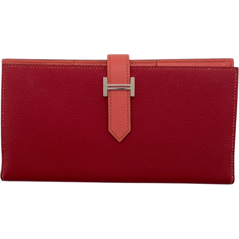 エルメス HERMES ベアンスフレ ヴェルソ Q刻 ルージュカザック フラミンゴ SV金具 エプソン レディース 二つ折り財布
