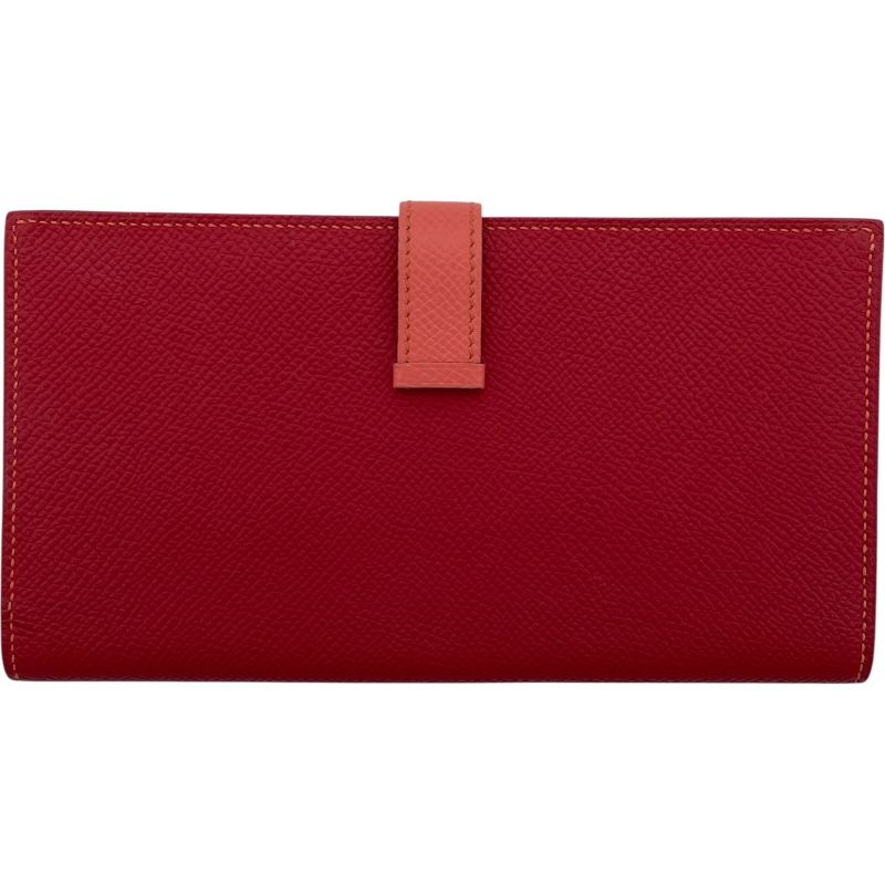 エルメス HERMES ベアンスフレ ヴェルソ Q刻 ルージュカザック フラミンゴ SV金具 エプソン レディース 二つ折り財布