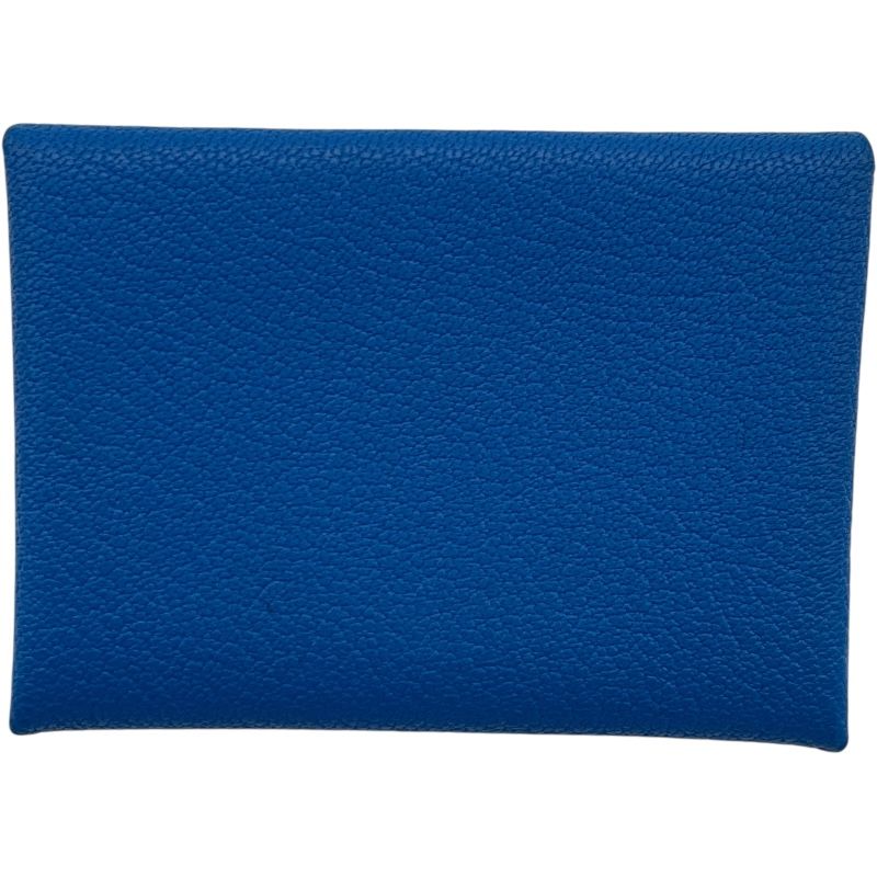 エルメス HERMES カルヴィデュオ W刻 ブルーイドラ SV金具 シェーブル レディース 二つ折り財布