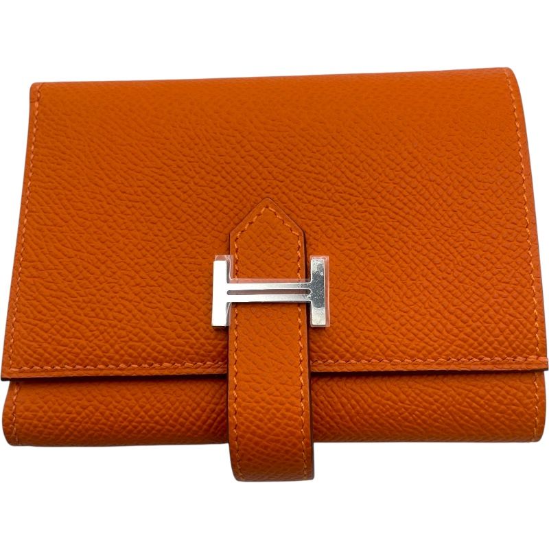 エルメス HERMES ベアンコンビエ W刻 オレンジミニアン エプソン レディース 三つ折り財布