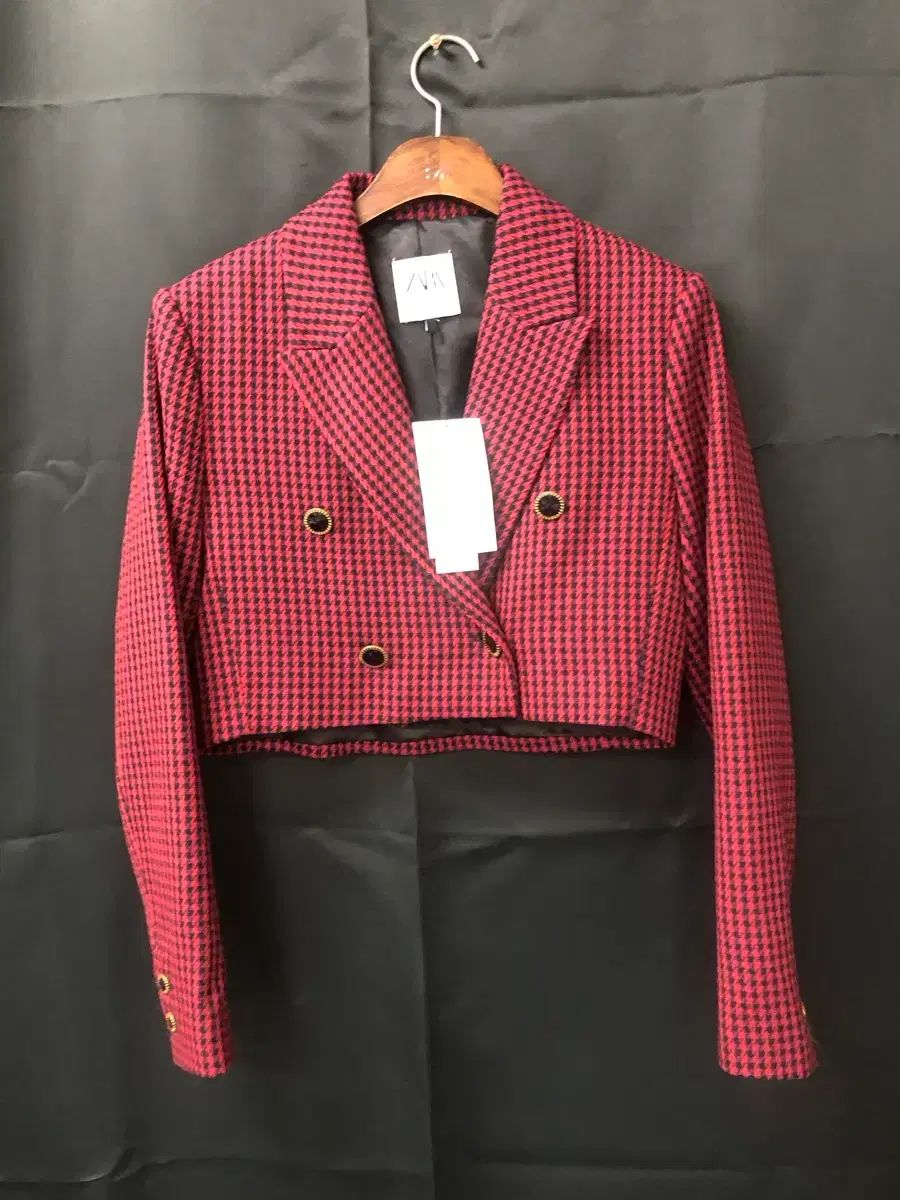 ZARA レッド CHECK クロップド ダブル ジャケット セットアップ