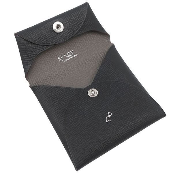  エルメス HERMES コインケース バスティア ヴェルソ ヴォーエプソン ブラック×グリメイヤー シルバー金具 PO品 黒 グレー バイ W刻印 製 箱 その他 小物