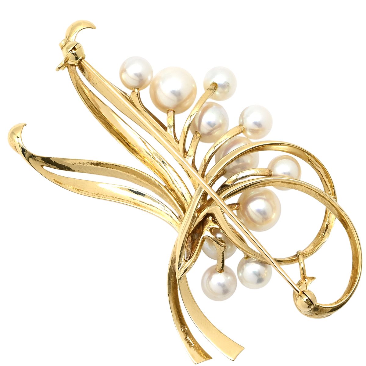 ブローチ パール パールホワイトXイエローゴールド 真珠 フラワーモチーフ 750 AU 18 K