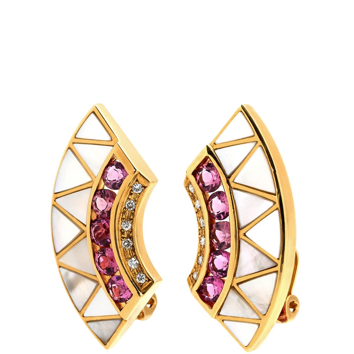 TASAKI イヤリング ホワイト×ピンク×イエローゴールド 750 YG Au ダイヤ シェル トルマリン バイ クレセント 扇形