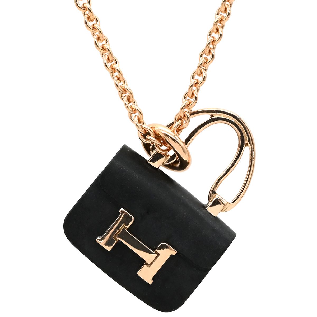 エルメス HERMES ネックレス アミュレット コンスタンス ペンダント ブラック ピンクゴールド Au 750 18 K 18金 ミニチュア バッグモチーフ 黒翡翠