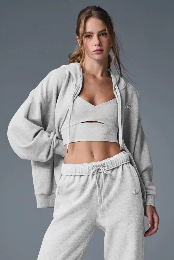 ALO アロ ヨガ フルジップアップ フード アコレイ WHO フーディー グレー sサイズ