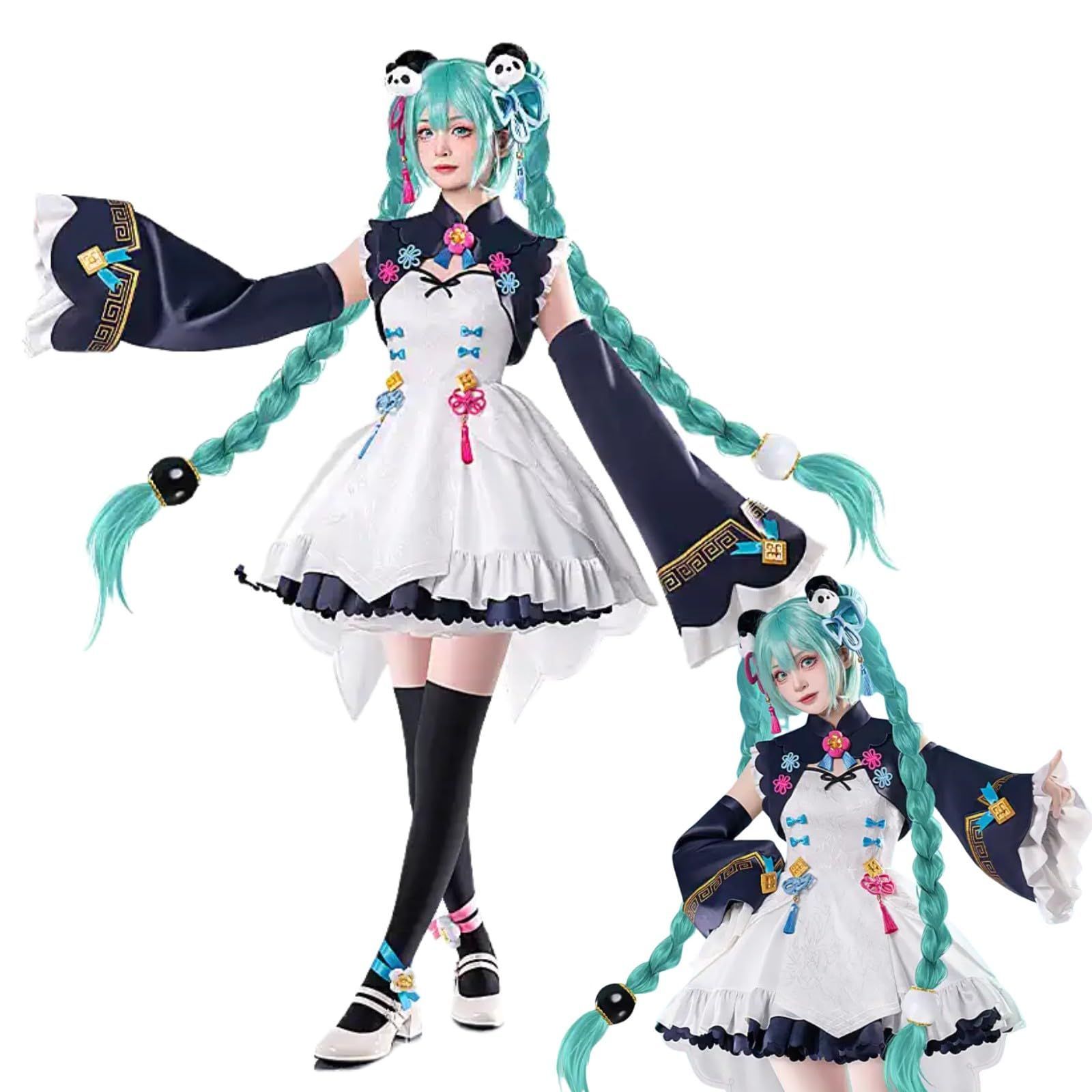 初音ミク パンダ風 コスプレ衣装セット ウィッグ 全髪飾付き 高完成度 全 付き 中華風 コスチューム 変装 仮装 アニ