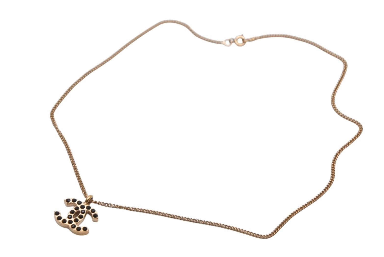 CHANEL シャネル ココマーク ブラック ラインストーン ネックレス 7 g 01 A メタル ゴールド ロゴ 4 c 069442