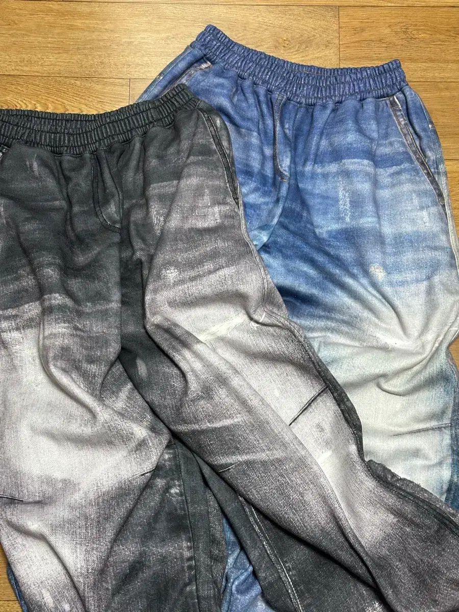 Open YY オープンワイワイ デニムエフェクト ワイドスウェットパンツ ブラックM