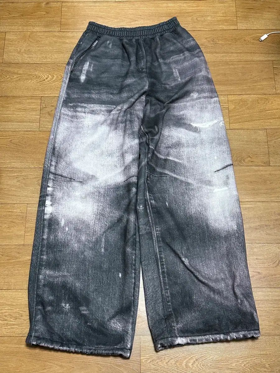 Open YY オープンワイワイ デニムエフェクト ワイドスウェットパンツ ブラックM