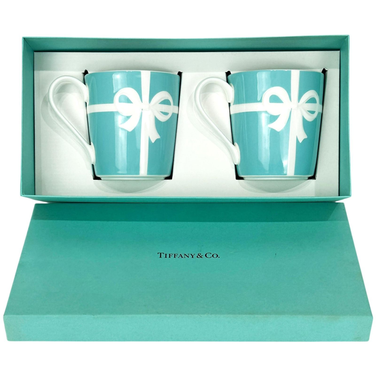 Tiffany-Co. ティファニー ブルー リボン ペアマグカップ ボーンチャイナ ブルーボックス マグカップ -SS 9356