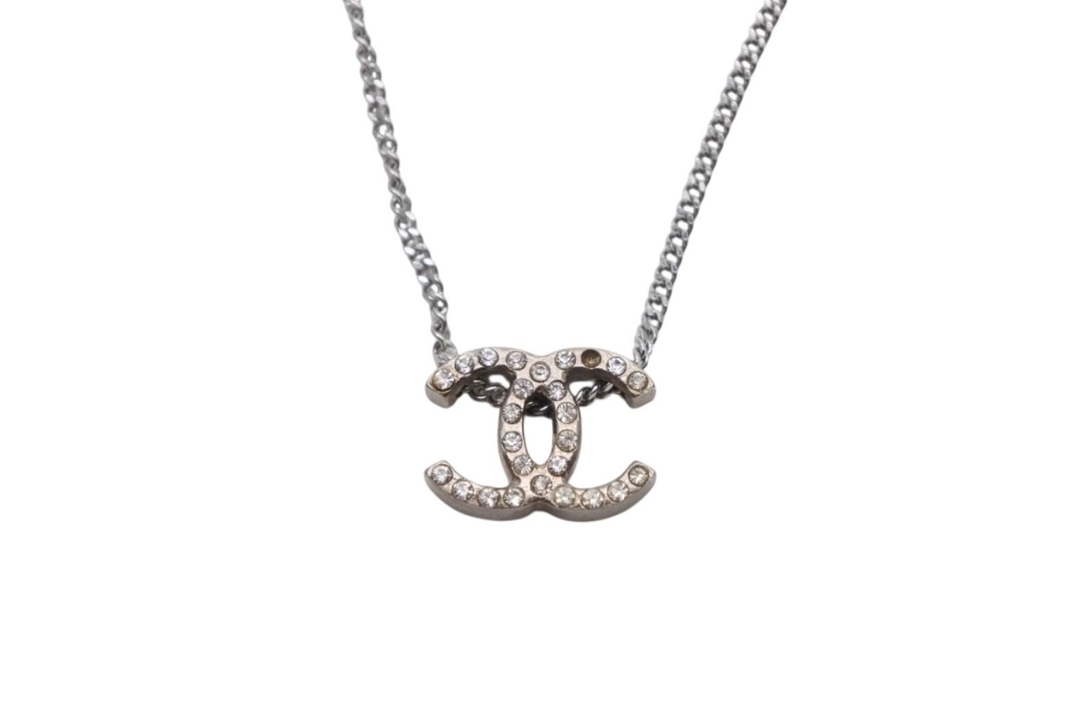 CHANEL シャネル ココマーク ラインストーン ネックレス 重量約4 g 08 A メタル シルバー ロゴ 4 c 071945