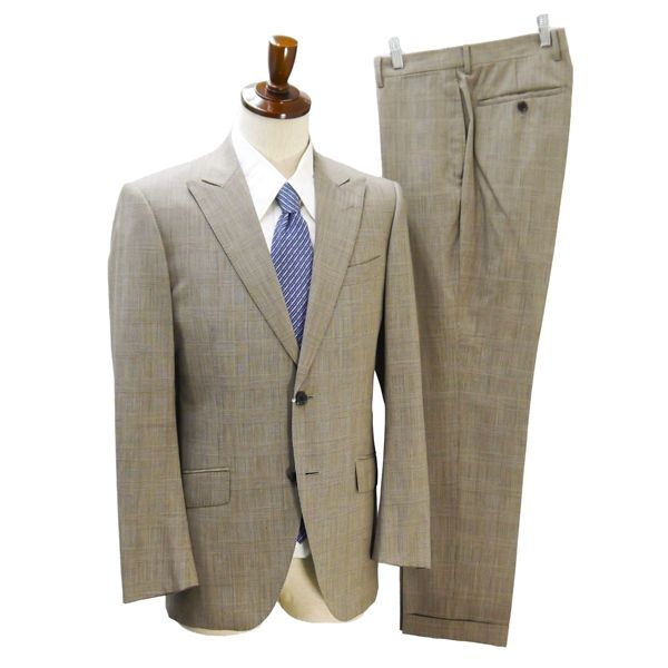 スーツセレクト SUPER FINE WOOL 2つボタン シングルスーツ Y 6 M ベージュ グレンチェック ノータック 本切羽 春夏 BLJ 9064 5 NL 050 メンズビジネス 202512