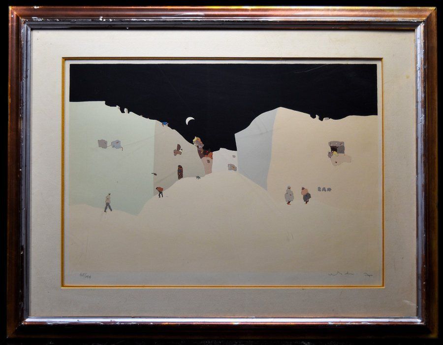 蔵A 3482 リトグラフ 雪の風景 サイン有 45 199