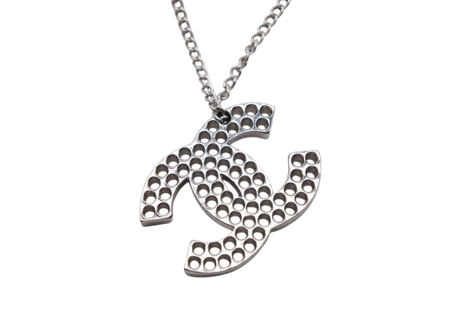 CHANEL シャネル ココマーク パンチング ネックレス 12 g 03 P メタル シルバー ロゴ 4 c 060917