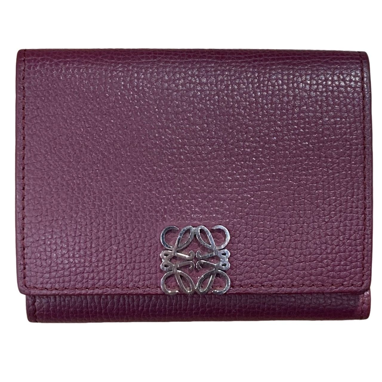 LOEWE ロエベ アナグラム トライフォールド ウォレット バーガンディ レザー 三つ折り財布 レディース