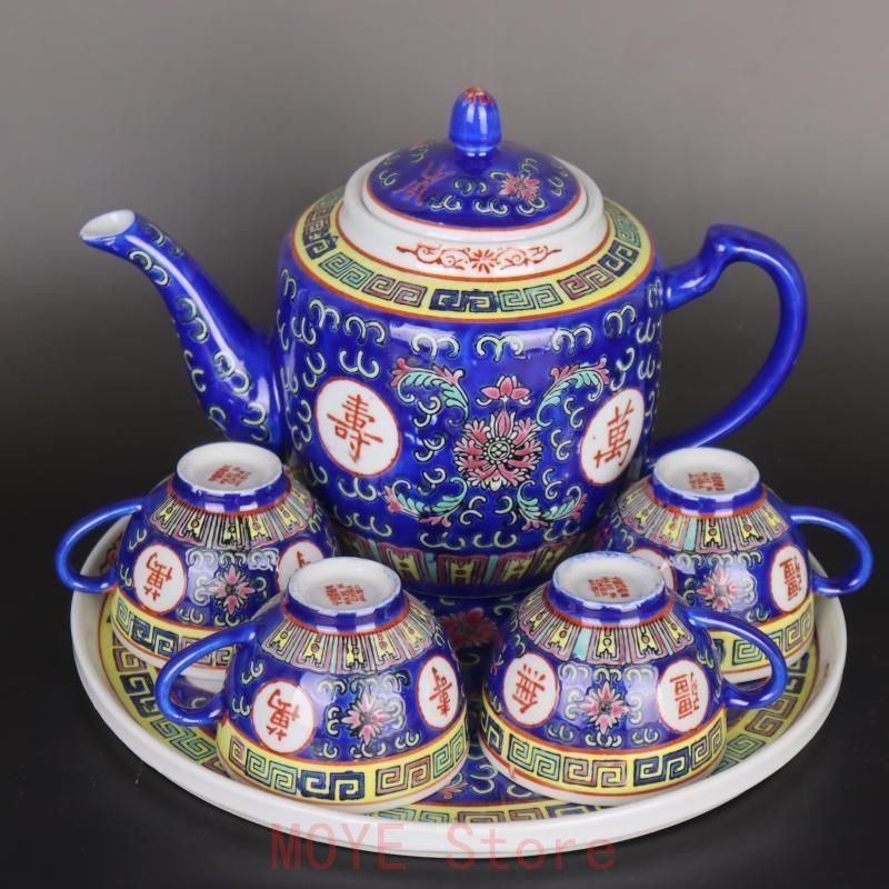 中国 景徳鎮「萬壽無疆」蓋付き スープ鉢 シュガーポット 大鉢 茶釜