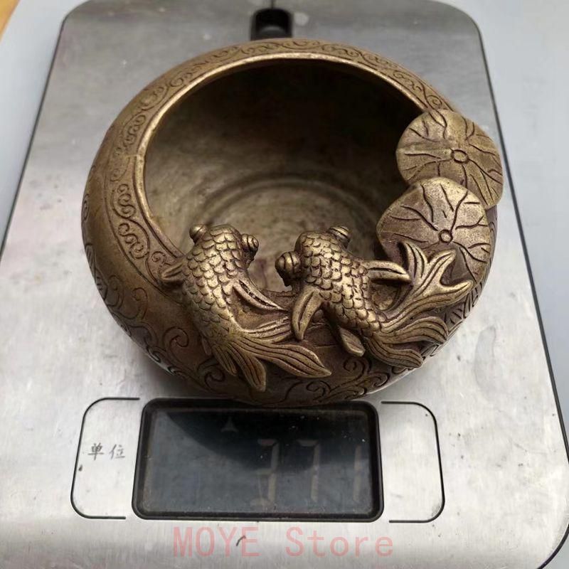 銅器 灰皿 茶道具 書道具 文房具 工芸品 美術品 置物 双魚ペン洗い 灰皿 銅製 書道具 文房具 現代工芸品 美術品 置物gy1216