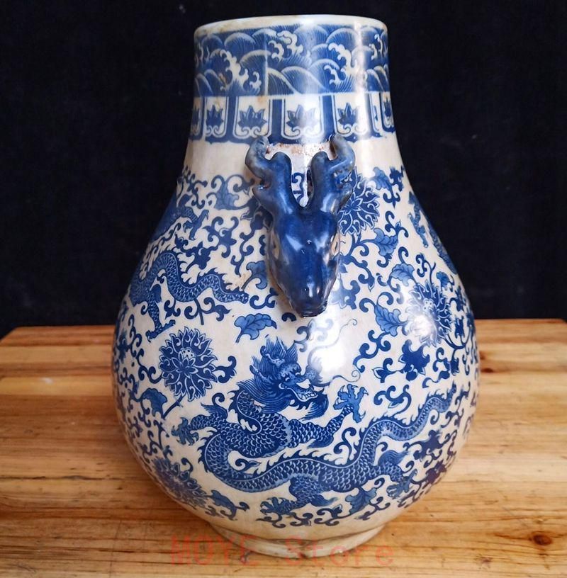 青花磁 鹿頭尊 置物 景徳鎮 陶磁器 装飾品 現代工芸品 美術品gy1216