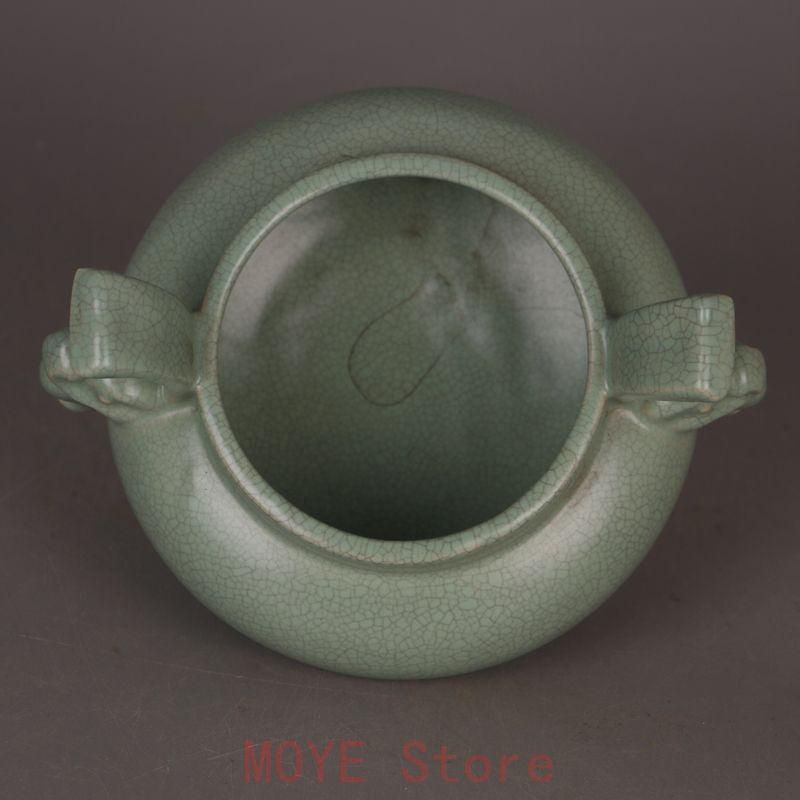 宋汝窯 青釉双耳竜頭三足香炉 景徳鎮 陶磁器 装飾品 現代工芸品 美術品