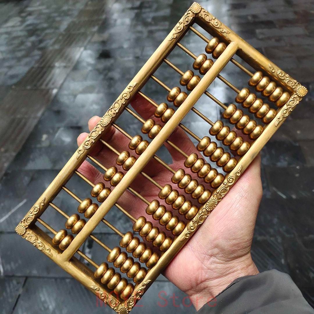 銅器 浮き彫り模様 そろばん 書道具 文房具 置物gy 1216