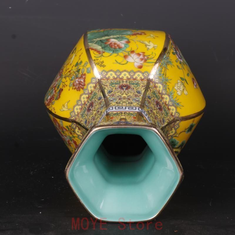 清乾隆蒔金琺瑯彩花鳥六方瓶 景徳鎮 陶磁器 装飾品 現代工芸品美術品