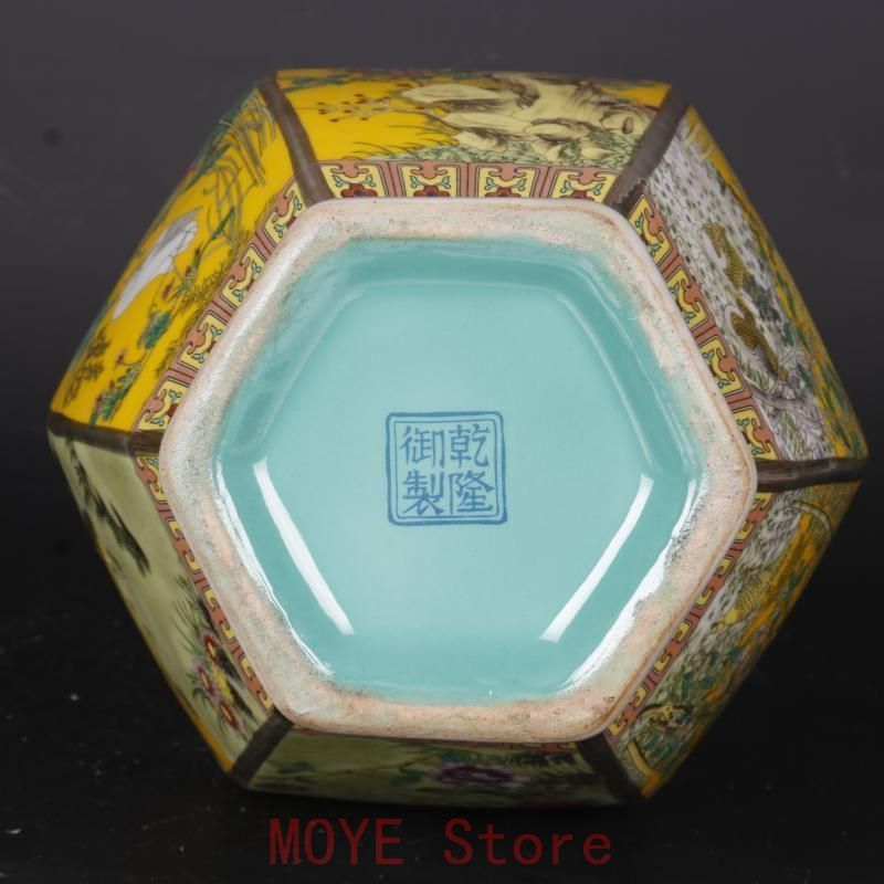 清乾隆蒔金琺瑯彩花鳥六方瓶 景徳鎮 陶磁器 装飾品 現代工芸品美術品