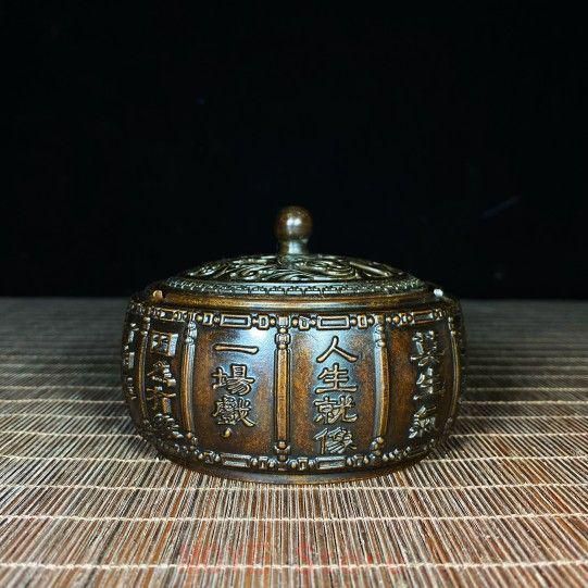 銅 細工 文字 レリーフ 灰皿 装飾品 置物gy 1216