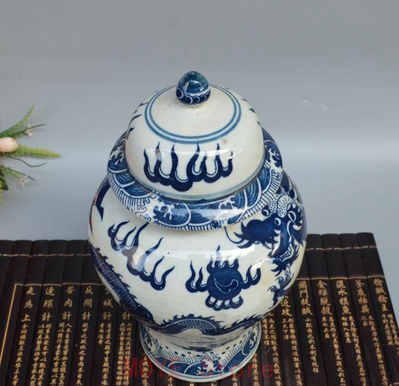 青花 竜戯珠 将軍缶 景徳鎮 陶磁器 装飾品 現代工芸品 美術品 置物