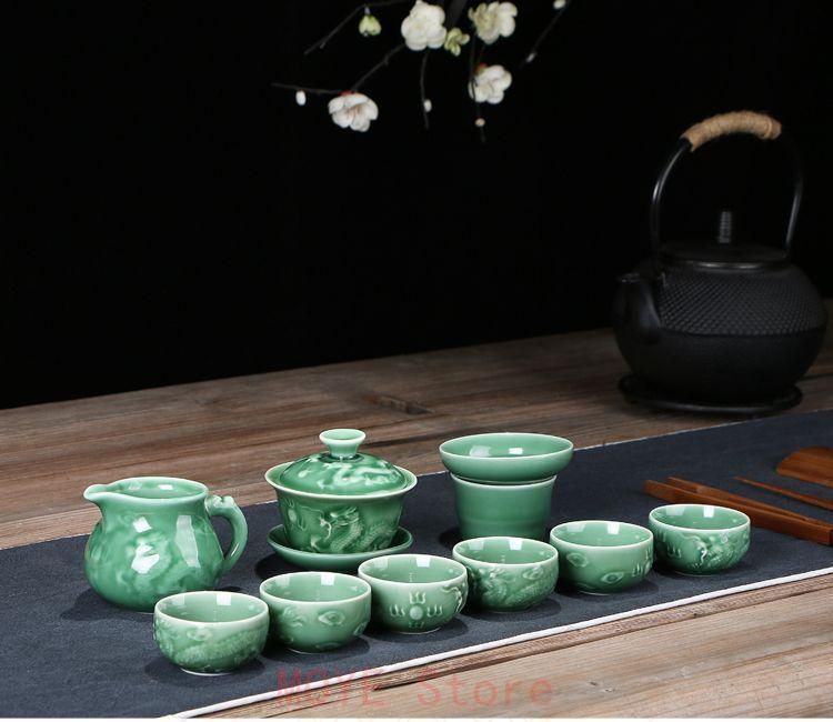 中国美術品 青磁茶碗浮彫龍茶茶茶器セット 新品未使用gy1216 - メルカリ