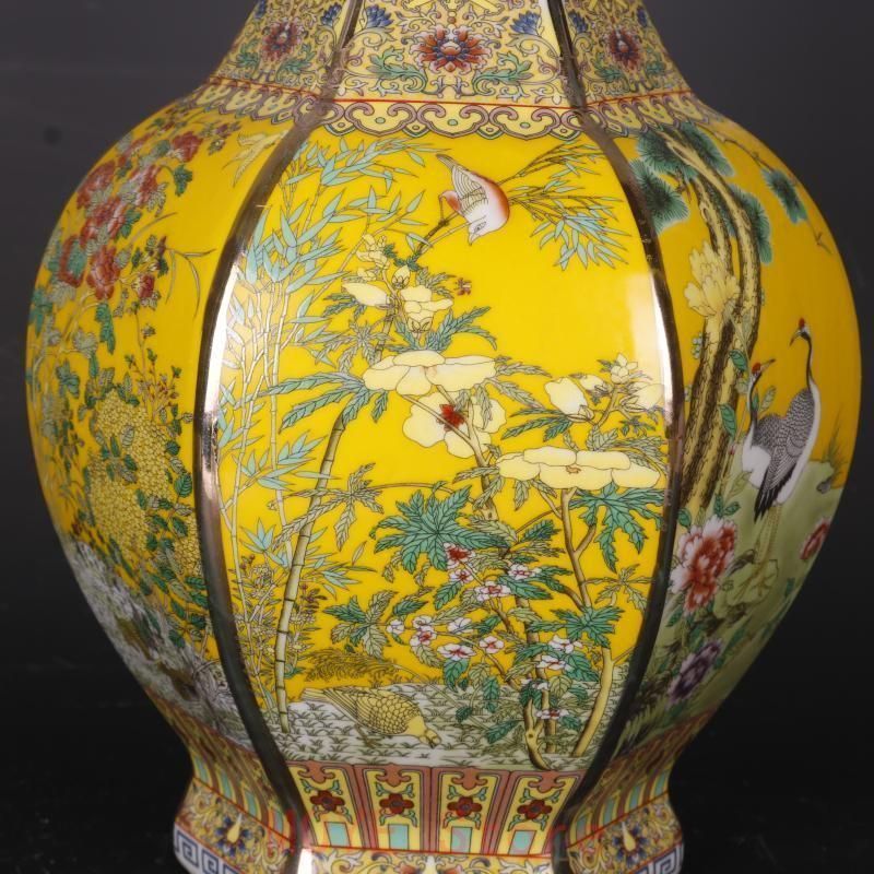 清乾隆蒔金琺瑯彩花鳥六方瓶 お買い得品 景徳鎮 陶磁器 装飾品 現代