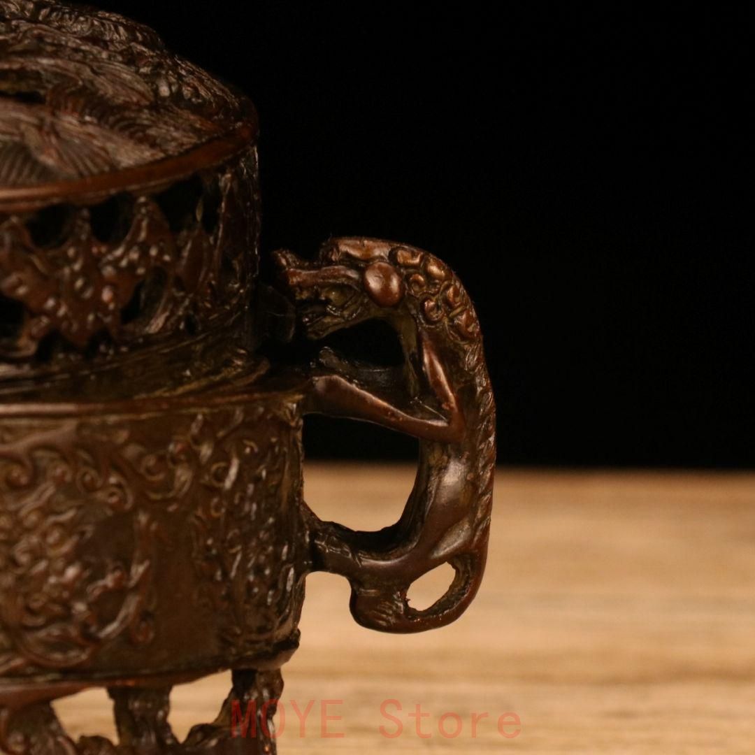 銅 細工 香道具 双のダックのネコ耳円香炉 装飾品 現代工芸品美術品