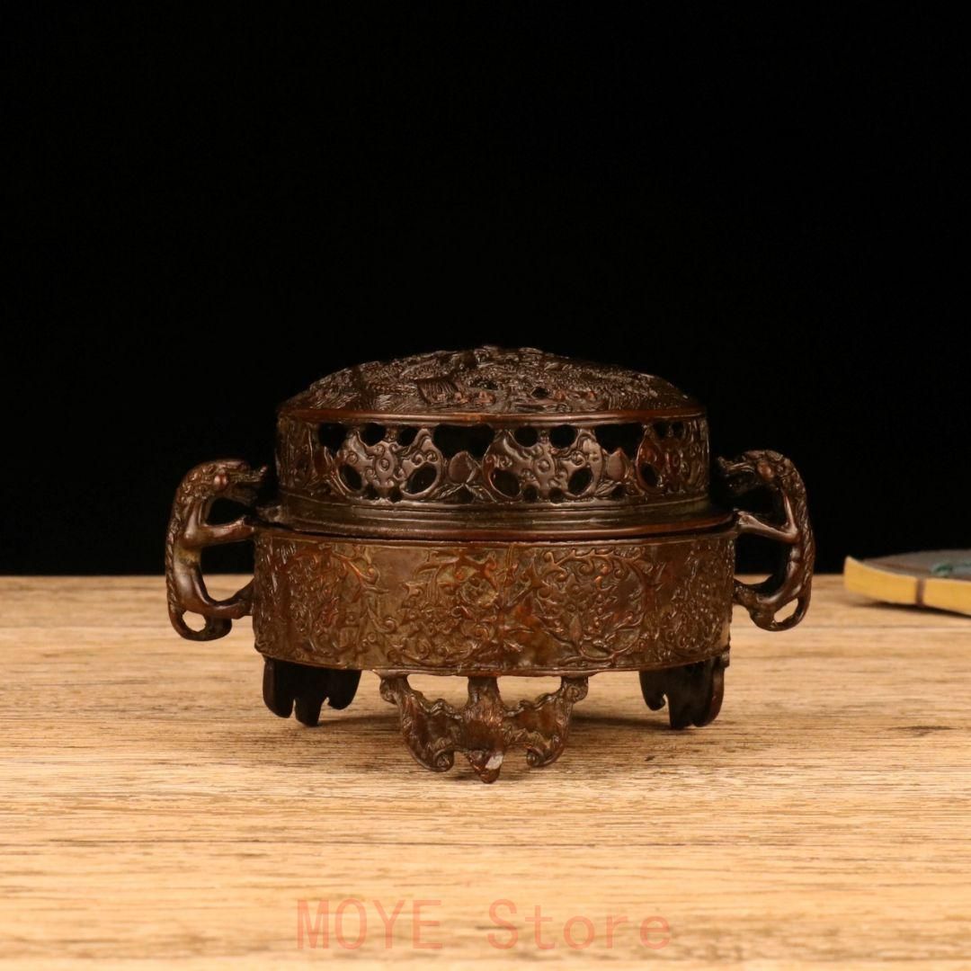 銅 細工 香道具 双のダックのネコ耳円香炉 装飾品 現代工芸品美術品