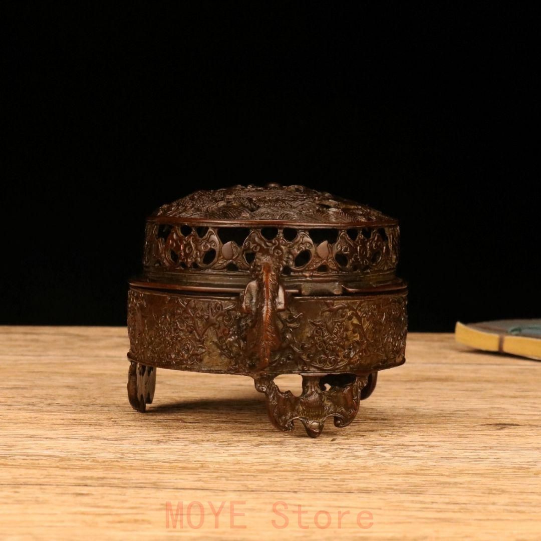 銅 細工 香道具 双のダックのネコ耳円香炉 装飾品 現代工芸品美術品