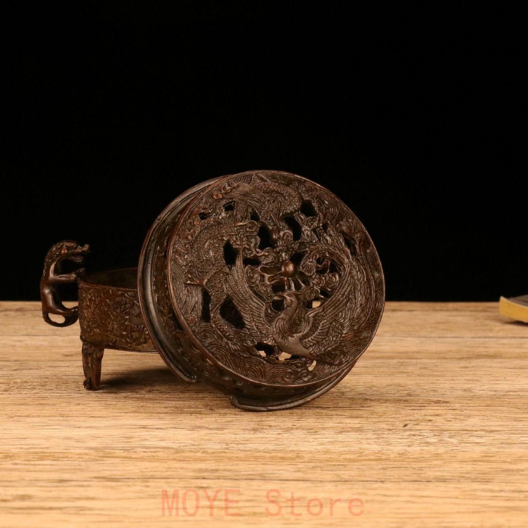 銅 細工 香道具 双のダックのネコ耳円香炉 装飾品 現代工芸品美術品